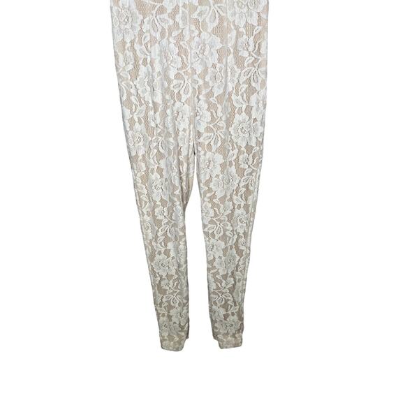 Lexi Drew Women's Short Sleeve Deep V Neck White Lace Jumpsuit Small - Picture 3 of 7